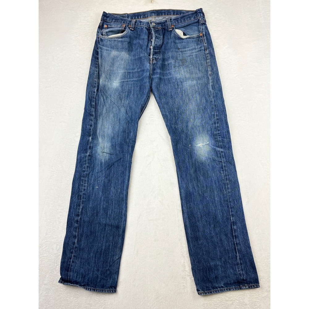 Levis 501 Mens 34x34 Lightly Thigh Faded Indigo Blue Jeans Vintage Style  Denim‎